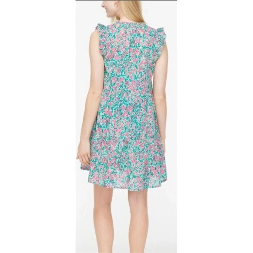 J. Crew Tiered Floral Ruffle V Neck Tassel Dress XS Mint Pink Green NWT‎ $98